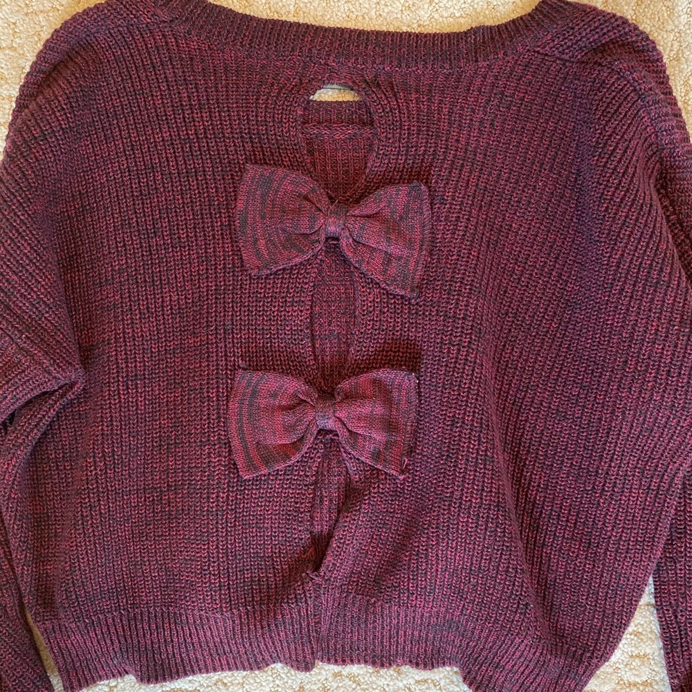 Dark red LF cropped sweater with bows in the back